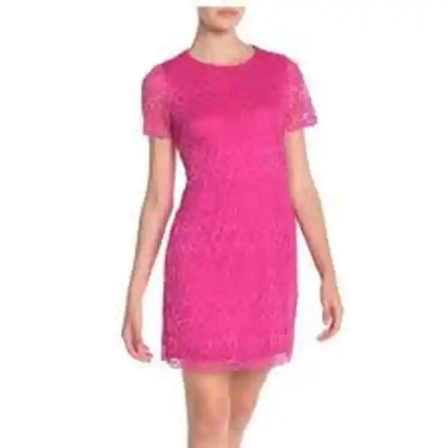 Laundry by Shelli Segal - Pink Crochet Lace Shift Cocktail Dress - 12