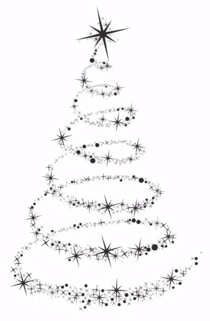 Star Tree Swirl Christmas Unmounted Rubber Stamp