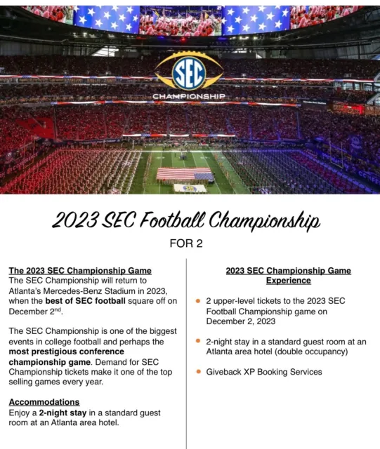 SEC Championship Game Package/ 2 Tickets/ 2 Nights Hotel