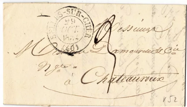 LETTRE TAXEE DU 29 octobre 1824 SELLES SUR CHER DESTINATION CHATEAUROUX