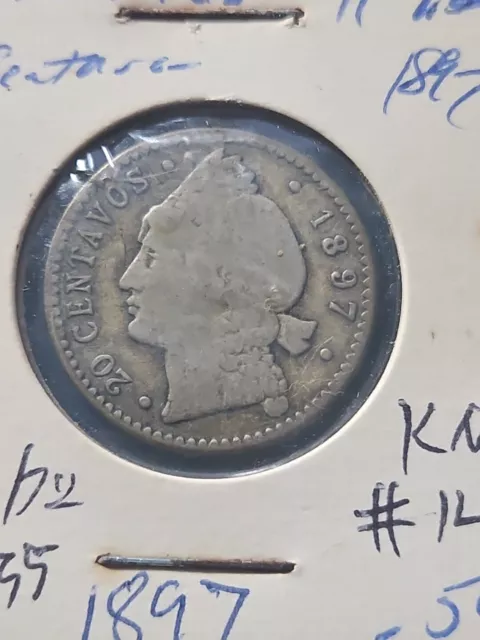 Dominican Republic 20 Centavos 1897 Km 14  5.0g 0.35 Silver