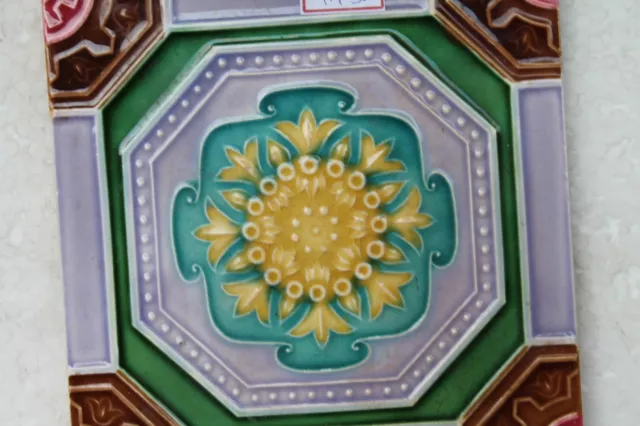 Vintage Tile Art Nouveau Majolica Yellow Flower Design Architecture Tile Nh4430 3