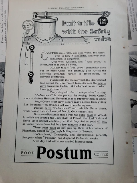 1905 Postum Food Coffee Don't trifle with safety valve  Vintage ad