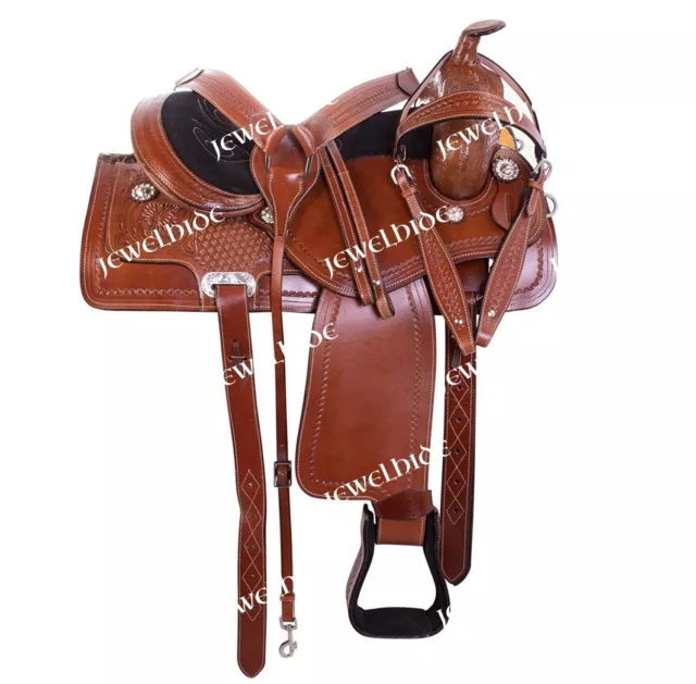 Hand Carved Design Western Leather Pleasure Trail Horse Saddle Tack Set 10"-18"