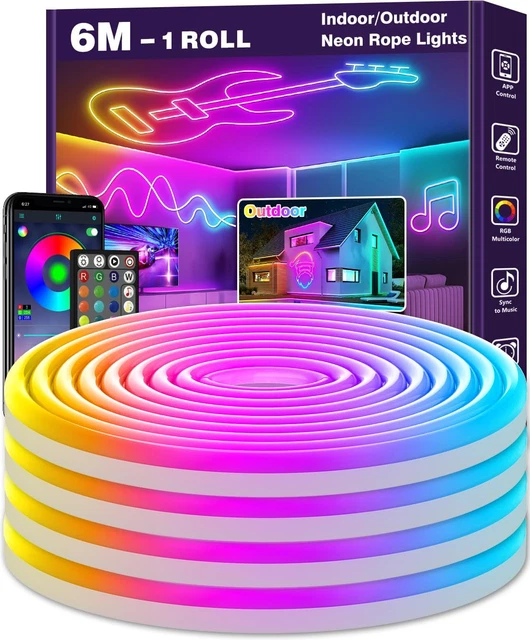 Red Rope Light Remote Controlled 6M NEON ROPE Lights, Multiple Modes,Flexible LED Lights Controlled with ...