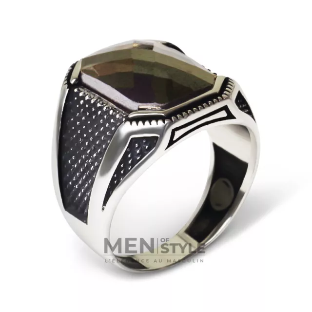 Bague Homme en Argent Massif 925 - Pierre Noire