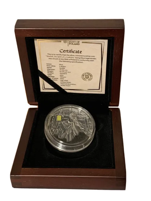 2021 Niue Spirit Of The Coal Mines Skarbek 2oz Silver Coin with Amber Insert.