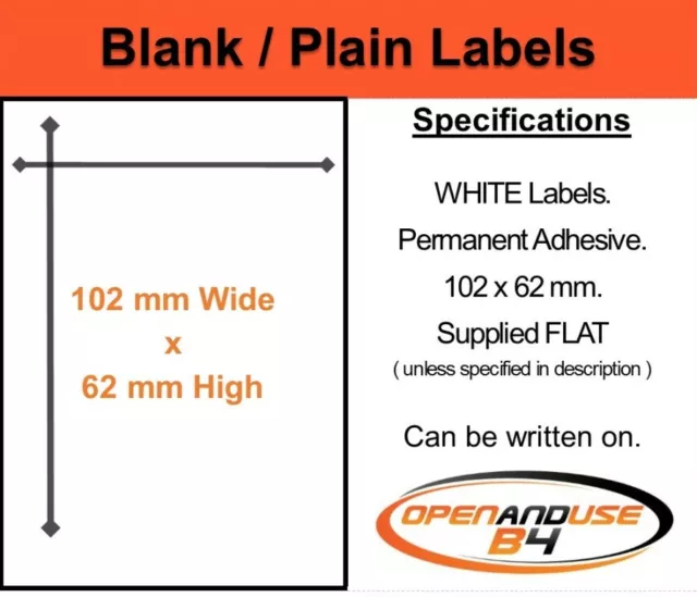 WHITE Blank labels 102 x 62mm  Self-adhesive, stick labels, peel off backing