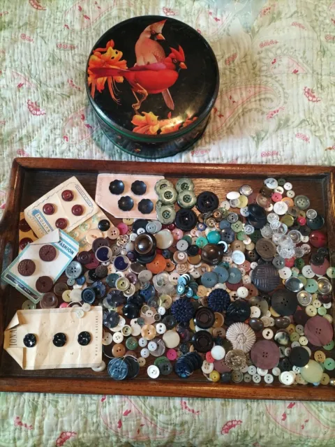 Tin of Vintage Antique Mixed Buttons SETS JOB LOT PROJECTS CRAFTS