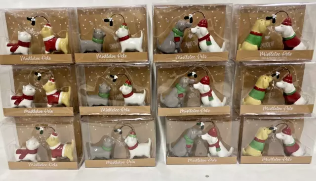 12 Pair Mistletoe Pets Ceramic  Salt And Pepper Shakers Christmas Cats and Dogs