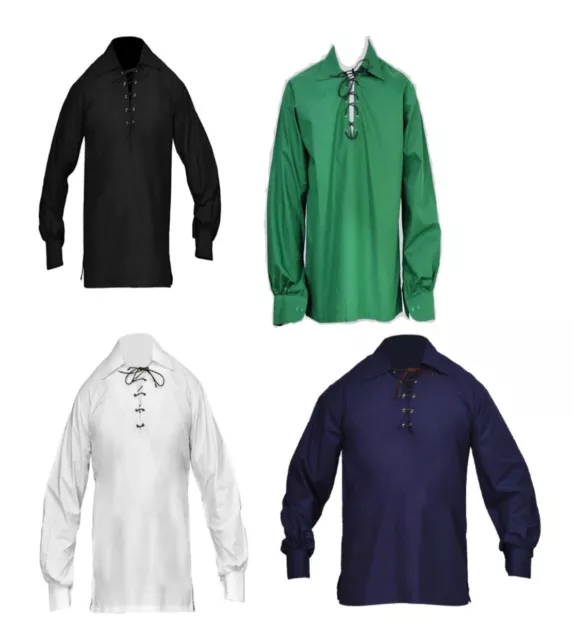 Traditional Scottish Jacobite Ghillie Kilt Shirt Size S to 6XL 100% Cotton Shirt