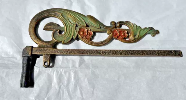 Small Vtg Cast Iron Metal Single Swing Arm Curtain Rod Floral Leaf Design