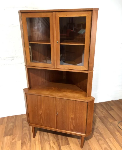 Fabulous Mid Century Lockable Teak Corner Drinks Cabinet Denmark