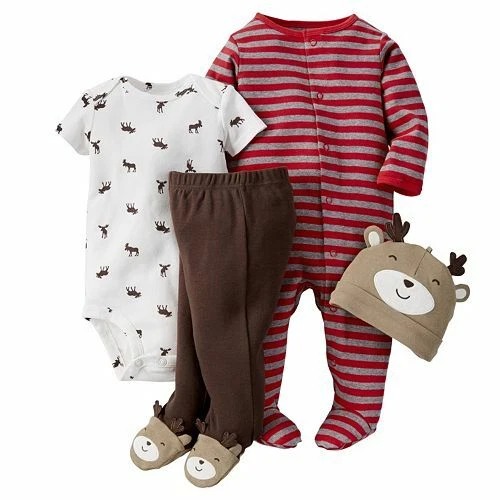 New Carter's Baby Boys 4-Piece Christmas Reindeer Layette Set NB 3M