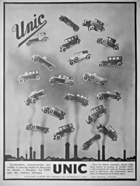Publicite De Presse 1927 Unic Les Voitures Serieuses - Advertising