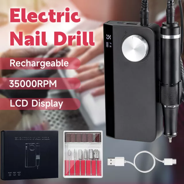 Portable Rechargeable Electric Nail Drill File Manicure Machine Kit 35000RPM