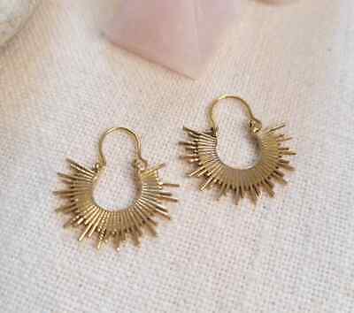 Small Tribal Celine Design Brass Earrings Jewelry Gift for her Free Shipping