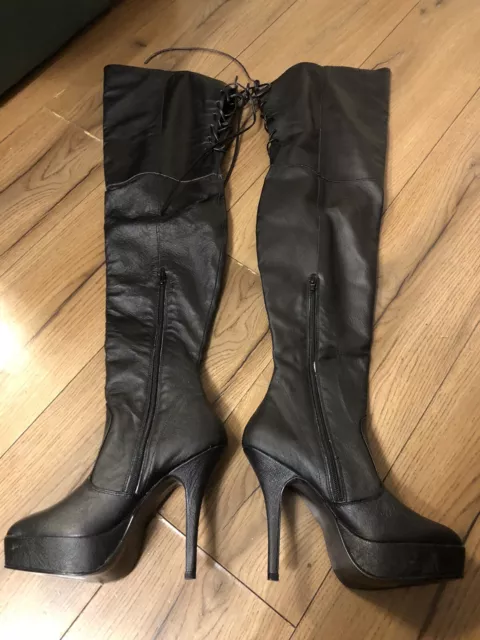 PLEASER BLACK LEATHER Thigh Crotch High Boots s5 uk GOTH