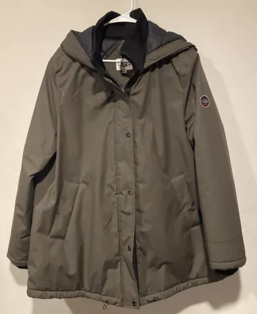 UGG Bernice Coat Womens Olive Green  Hood Waterproof Parka Size XL Missing Fur