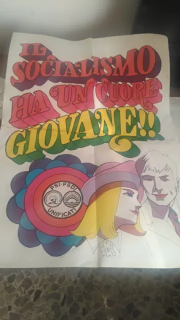 PSI - PSDI Unificati manifesto politico 1966 coloratissimo originale