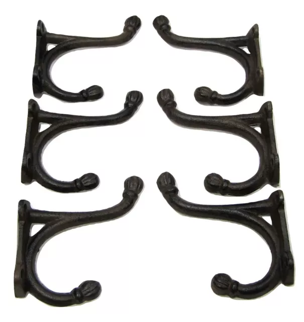 Lot 6 Antique-Style Rustic Cast Iron School Coat  Hooks Wall Hardware