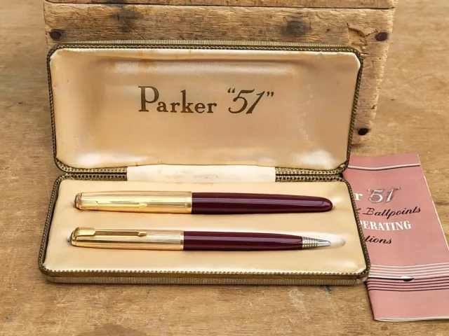 Vintage Boxed Parker 51 Fountain & Ballpoint Pen.  England.  A/F