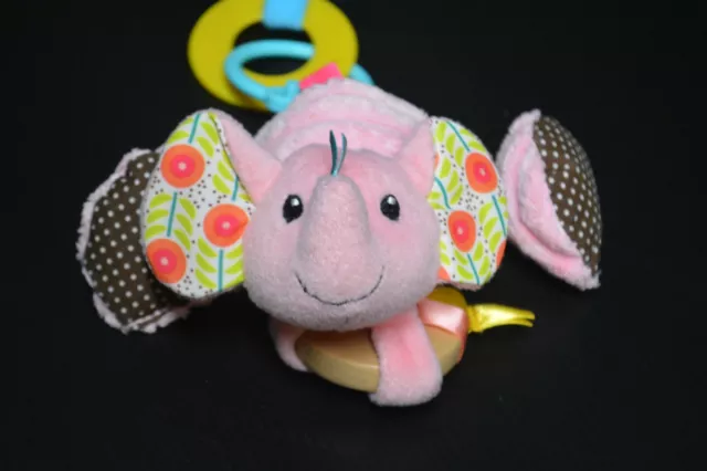 Infantino Pink Cordy Plush Elephant Teether Activity Hang Crinkle Rattle Toy