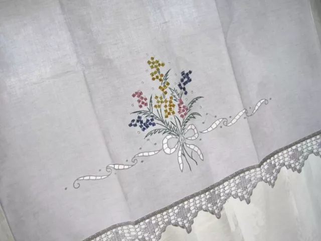 Beautiful Colorful Hand Flower Embroidery Hemstitch Crochet Cotton Linen Curtain