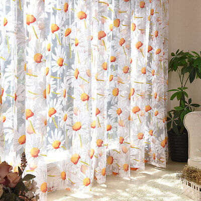 Sun Flower Tulle Curtains for Bedroom Kitchen Yellow Floral Voile Sheer Curtains