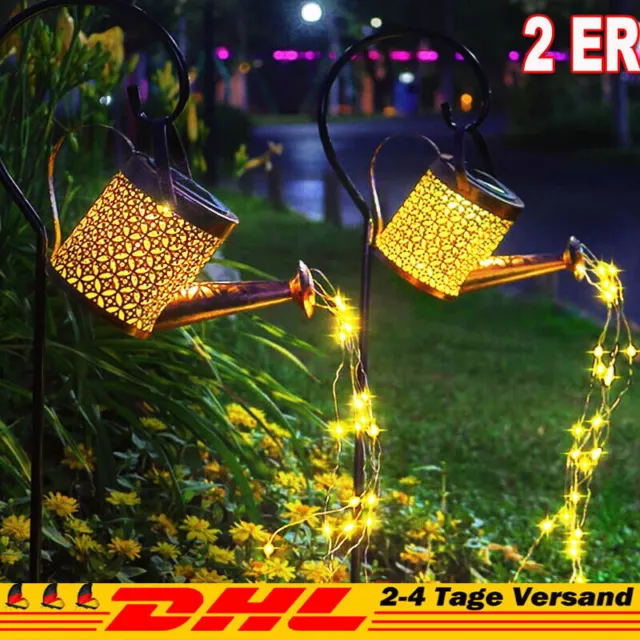1/2X Solarleuchte Gießkanne LED Lichterkette Außen Garten Duschlampe Dekor 2Modi