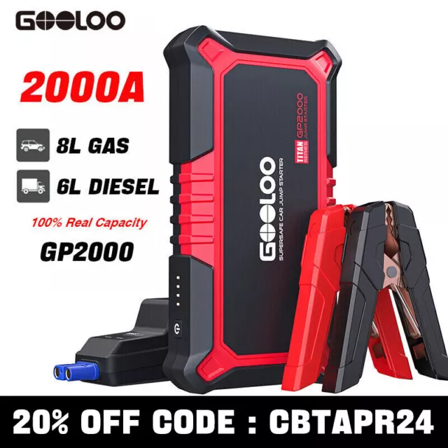 GOOLOO Upgraded 2000A Peak Car Jump Starter SuperSafe Battery Booster Charger