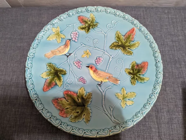 German Majolica Plates With Birds Grapes Leaves 230