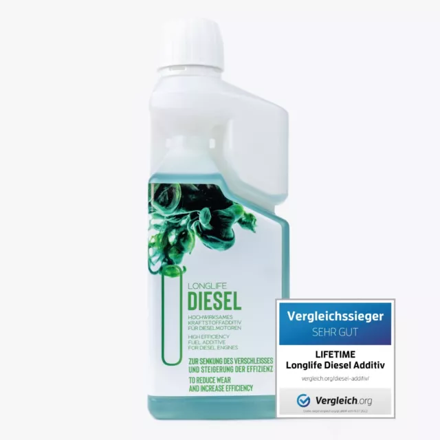 LIFETIME Longlife Diesel Additiv Kraftstoff Zusatz, 500ml reicht für 500L Diesel