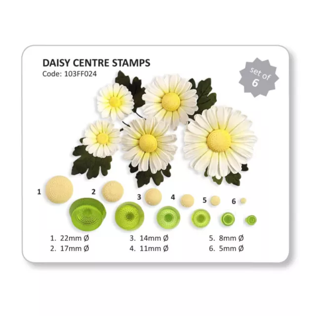 JEM Set of 6 DAISY CENTRE STAMPS Flower Plastic Icing Cut Out Cutters Sugarcraft