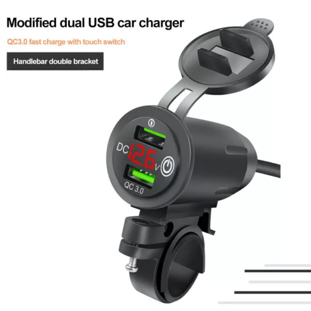 Dual USB QC3.0 Schnell Motorrad Handy Ladegerät Mit Schalter Voltmeter Halterung