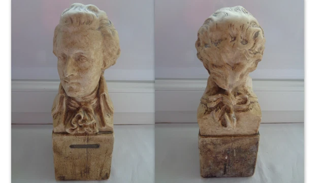 Buste Ancien En Plâtre 'Le Printemps' - Fille Et Oiseaux - Sculpture Vintage Déco