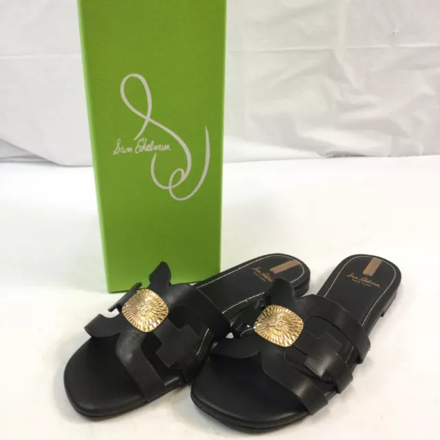 Sam Edelman Bay Radiant Womens Black Leather Slip On Slide Sandal Sz US 8 M Used