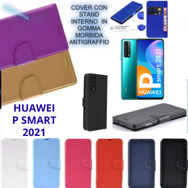 Cover libro Per HUAWEI P SMART (ANNO 2021) TASCHE PORTA CARD WALLET in eco pelle