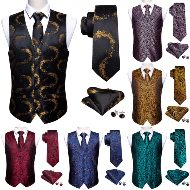 Gilet vintage gilet da uomo paisley floreale in seta jacquard set cravatta matrimonio