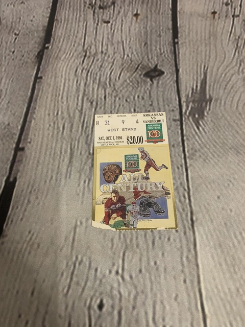 1994 Vanderbilt Commodores v Arkansas Razorbacks Football Ticket Stub 10/1/94