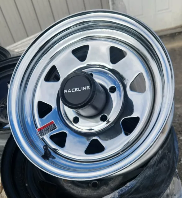 13" Chrome Steel Trailer Wheel 5  On 4.5 Inches - W/ Removable Center
