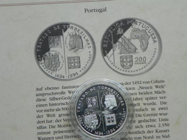 Portugal 200 Escudos / 1994 - Tratado De Tordesilhas -  Silber / PP / Kapsel