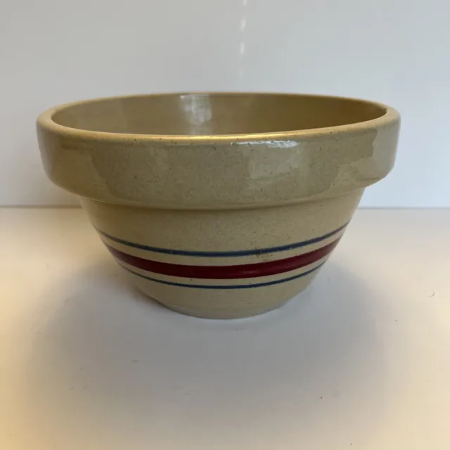 RRP Robinson Ransbottom Pottery 8" Mixing Bowl Blue Stripes Roseville Ohio