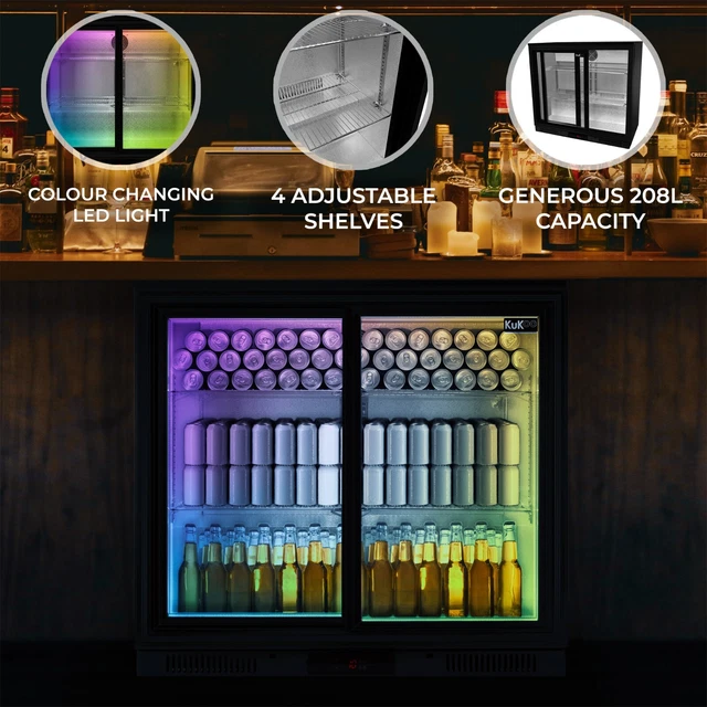 BACK BAR FRIDGE Cooler Commercial Double Door Chiller Beer Wine LED