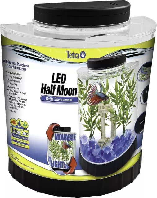 Tetra LED Half Moon aquarium Kit 1.1 Gallons, Ideal For Bettas, Black - USA