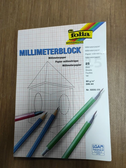 Folia Bringmann Millimeterpapier Millimeterblock Din A4 25 Blatt 80g/m²