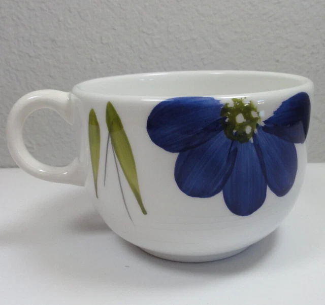 MAXAM Large Coffee Soup Mug Made in Italy Hand-painted Blue Yellow Flowers 16 oz