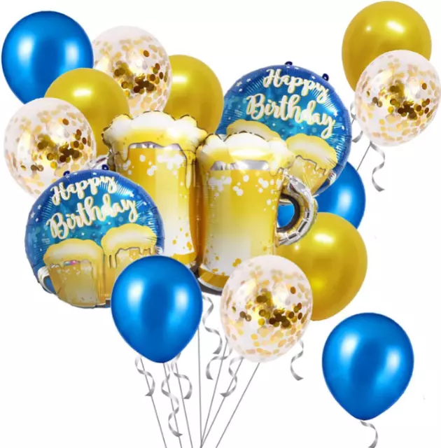 15pcs Huge Beer Mug Cheers Themed Foil & Latex Balloon Set Birthday Party Decor