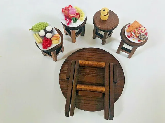 Miniature Dollhouse Mini Table wood set Mix Dessert Fruit  Deco Food Ooak 3