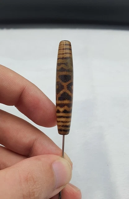 South Asian Burmese Antiques Trade Pumtek petrified Wood Beads Late 19 C. 52mm 9